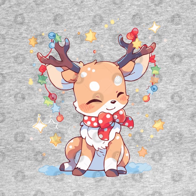 Fawn tangled up in Christmas decorations by etherElric